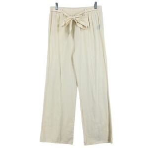Lana Roux Linen Pants Wide Leg Women's Medium Cream High Rise Belted Relaxed